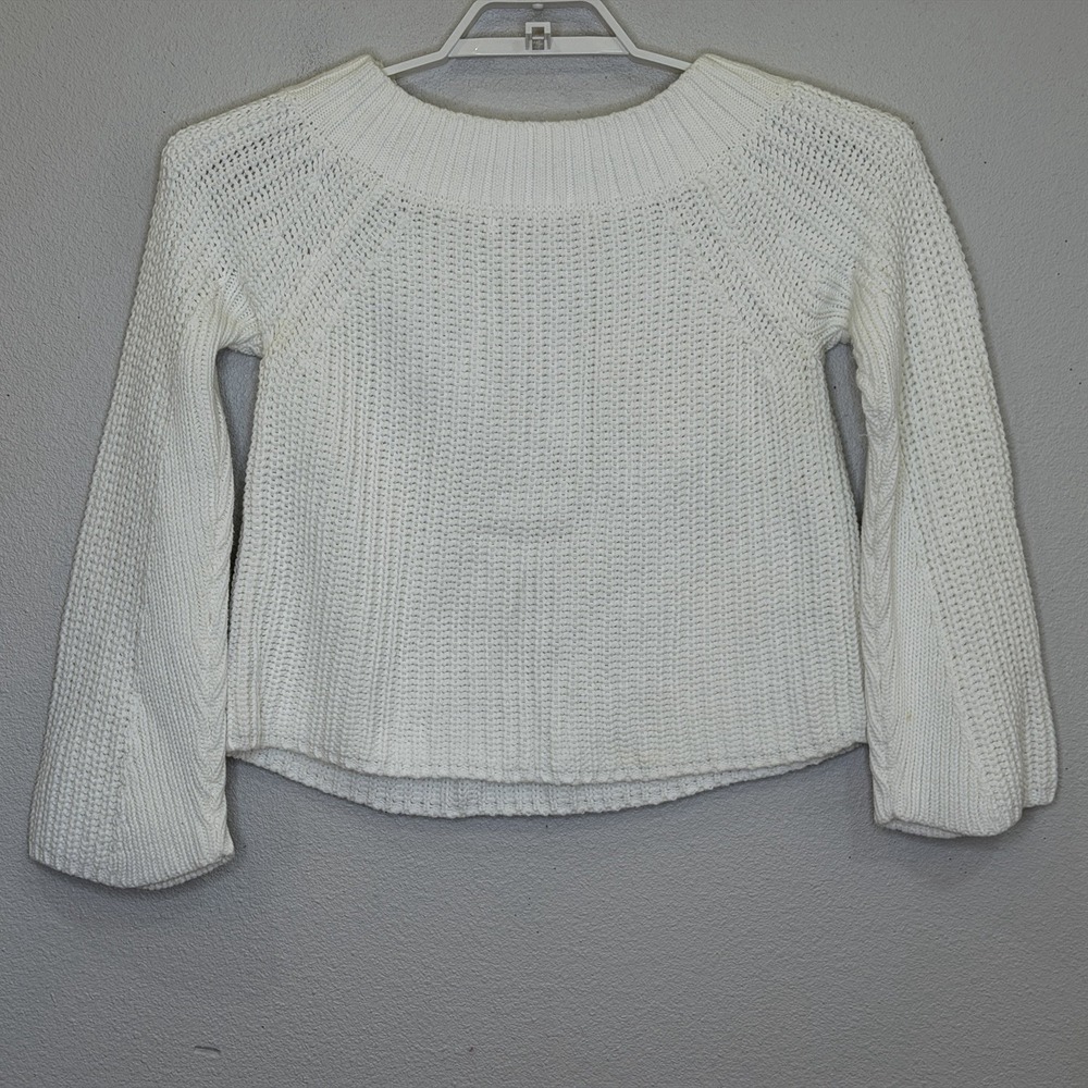 Boston Proper Crop Pullover Sweater Womens Size Small White Ribbed Long Sleeve - Picture 5 of 8